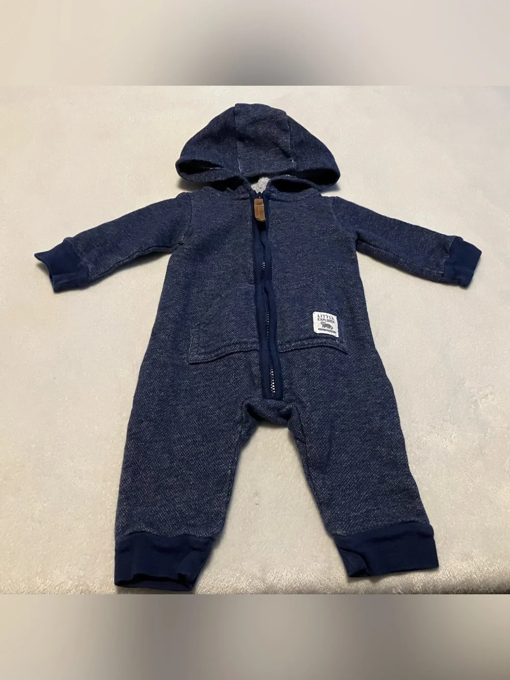 Baby Hooded Raccoon One-Piece Romper in Navy